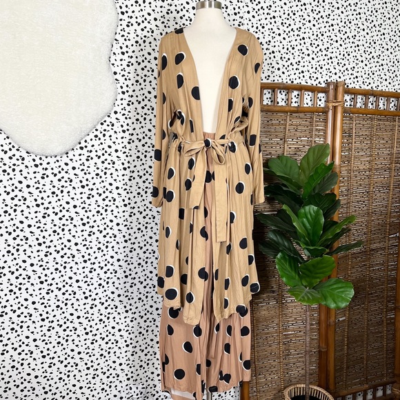Eloquii Other - Eloquii | Matching Polka Dot Tan Duster Cardigan Wide Leg Pants Plus Size 14/16
